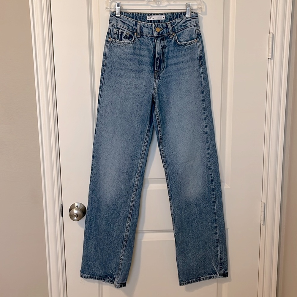 ZARA High Waist Wide Leg Full Length Jeans 0